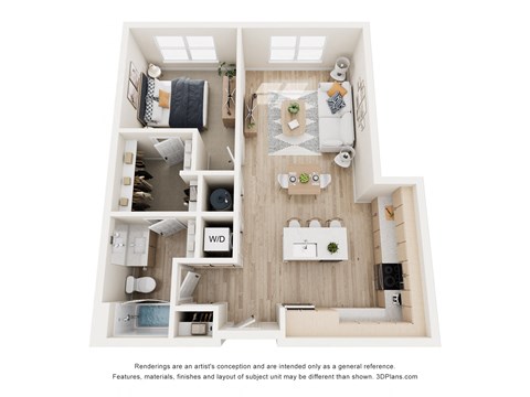 Floor plan for 1 bed, 1 bath, 771 sqft